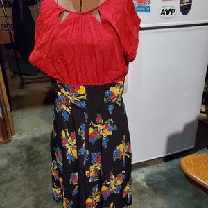 Trashy Diva Black Skirt with Red and Blue Floral Design